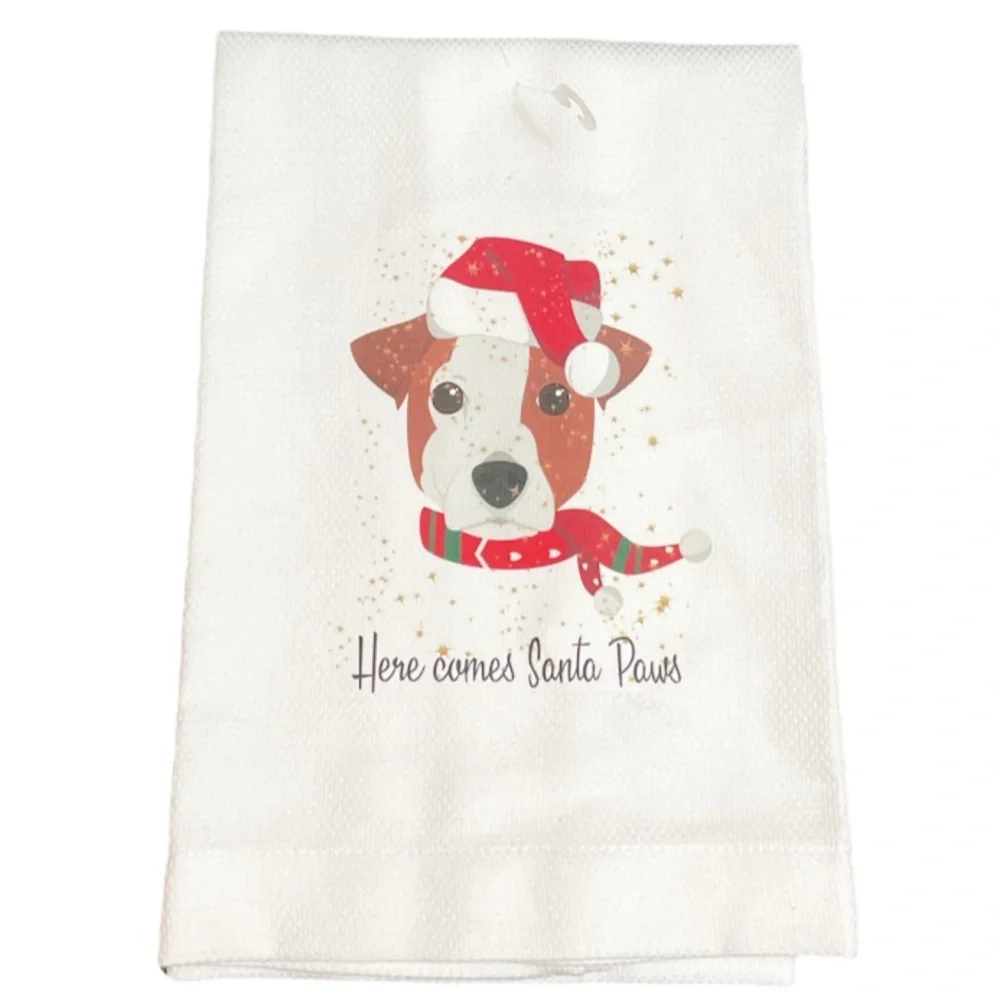 New HERE COMES SANTA PAWS Kitchen Towel 🐶🎄